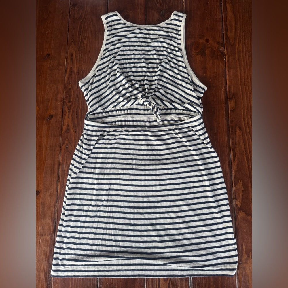 American Eagle Navy & Cream Striped Cut-Out Ribbed Dress